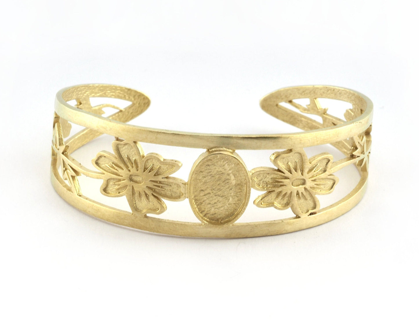 Oval Blank Flower Bracelet Monthly Flower (October Cosmos) Base Setting Blank Bezel Raw brass (10x14mm Blank ) 5161
