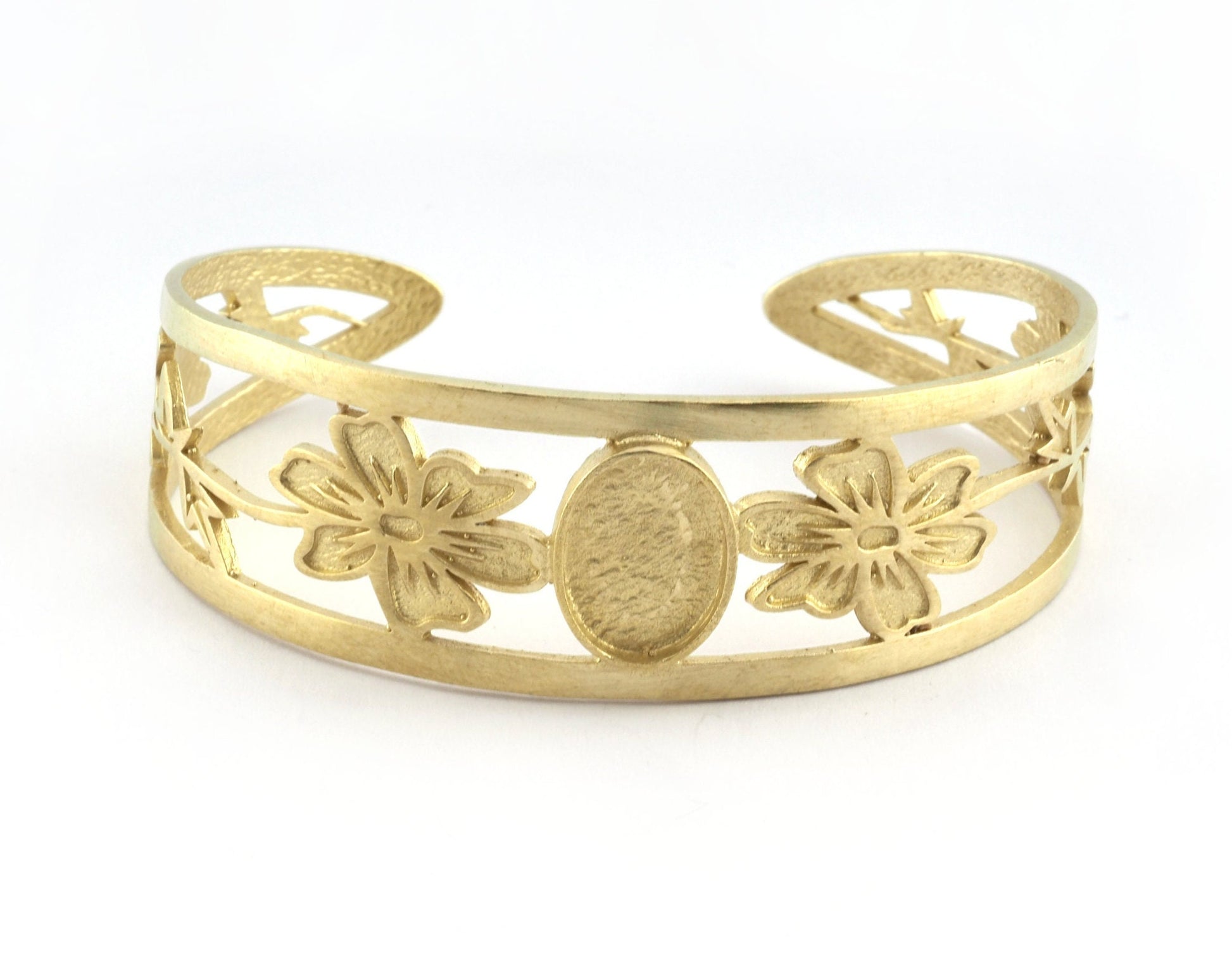 Oval Blank Flower Bracelet Monthly Flower (October Cosmos) Base Setting Blank Bezel Raw brass (10x14mm Blank ) 5161
