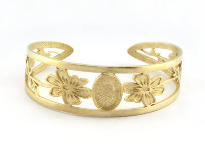 Oval Blank Flower Bracelet Monthly Flower (October Cosmos) Base Setting Blank Bezel Raw brass (10x14mm Blank ) 5161