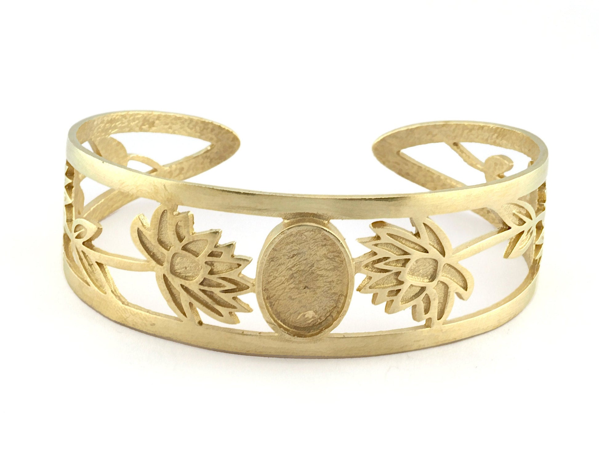 Oval Blank Flower Bracelet Monthly Flower (July Water Lily) Base Setting Blank Bezel Raw brass (10x14mm Blank ) 5160