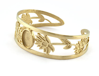 Oval Blank Flower Bracelet Monthly Flower (July Water Lily) Base Setting Blank Bezel Raw brass (10x14mm Blank ) 5160