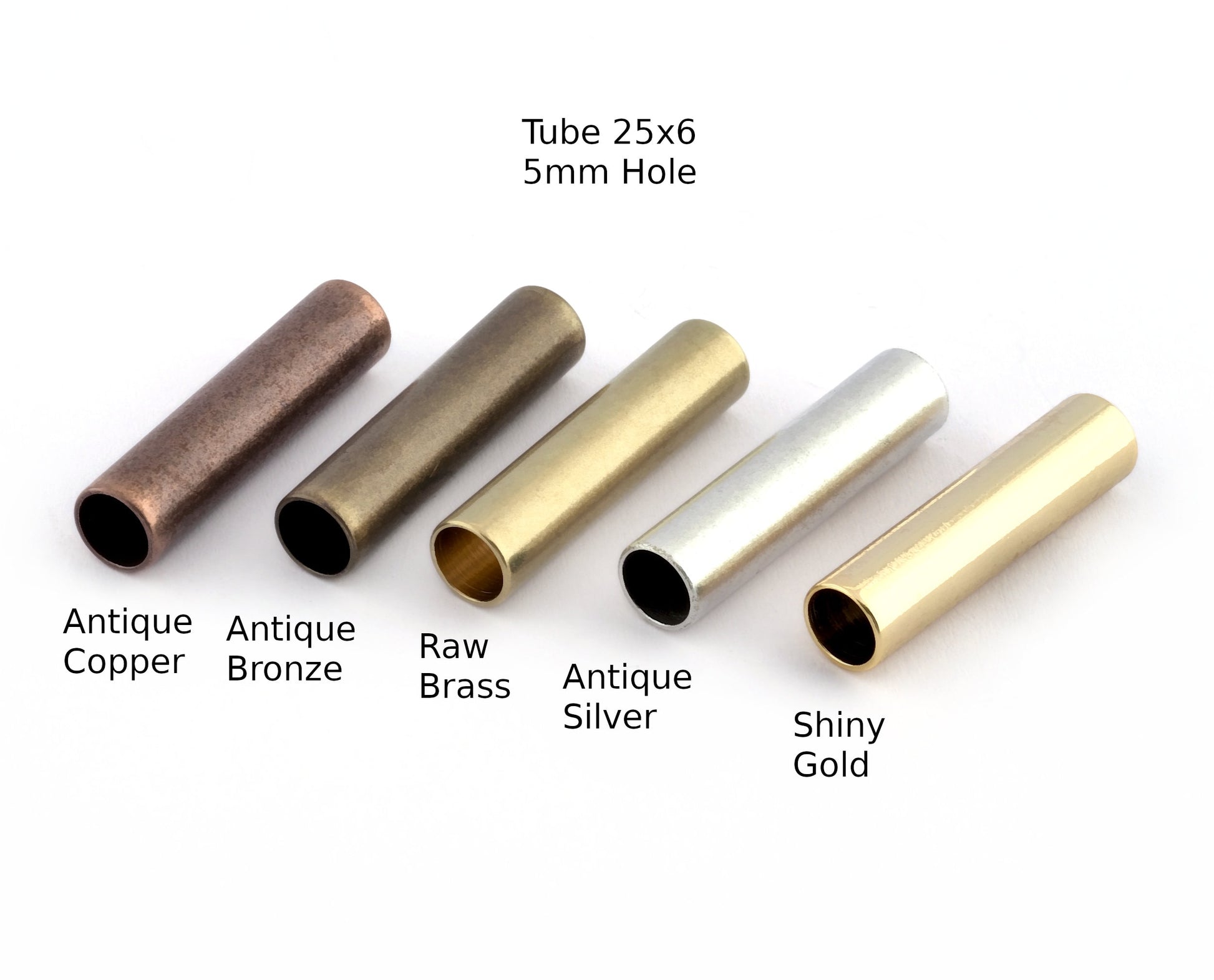 Cylinder Spacer Bead Tubes 6x25mm (hole 5mm) Raw Brass - Antique Silver - Antique Bronze - Copper, Shiny Gold , Craft Findings bab5 5350