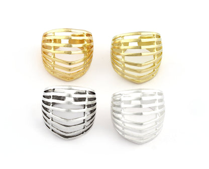 Horizontal Lines Ring , Adjustable , Raw Brass,Antique Silver Shiny silver, Shiny gold plated Brass (8us) 5354