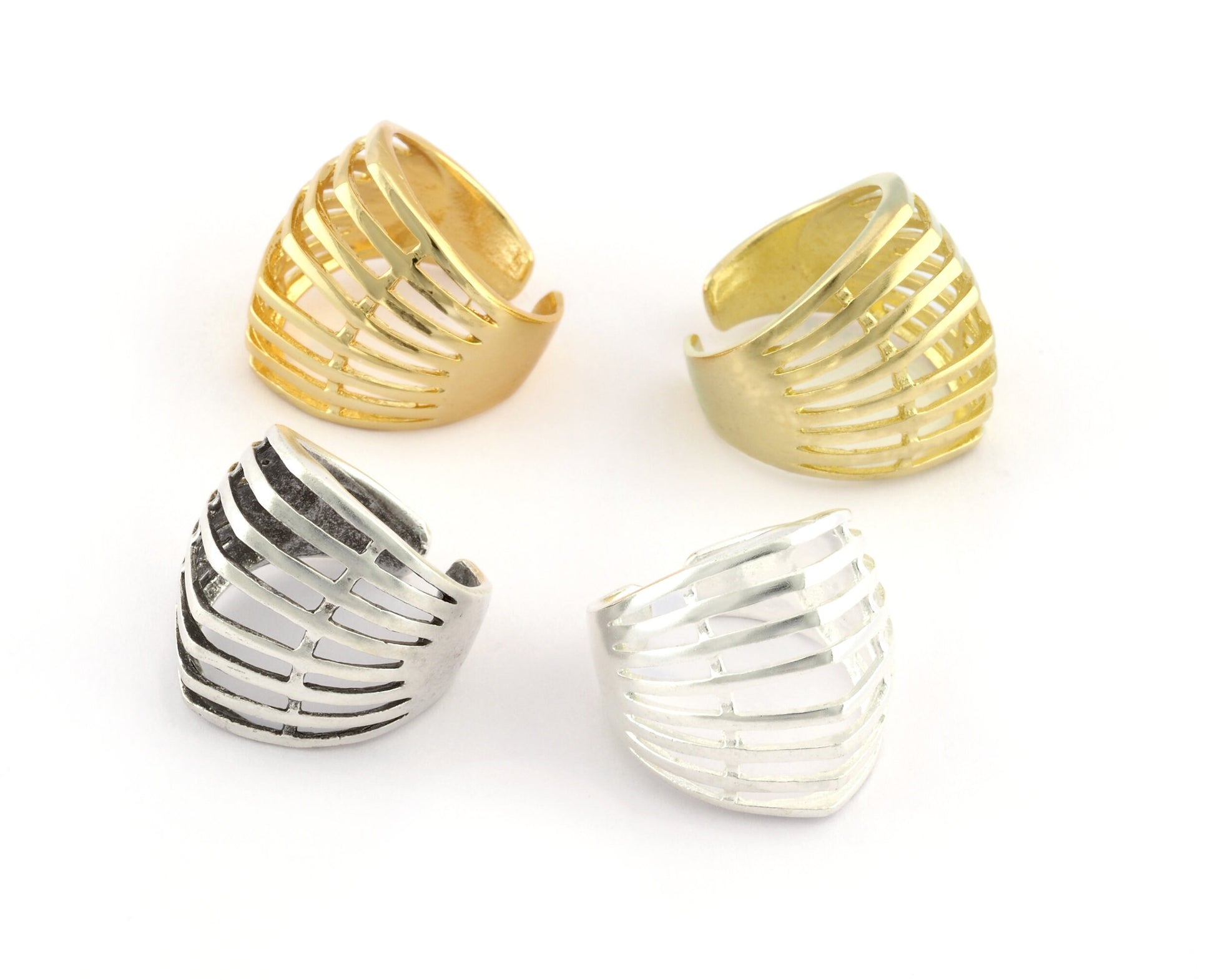 Horizontal Lines Ring , Adjustable , Raw Brass,Antique Silver Shiny silver, Shiny gold plated Brass (8us) 5354