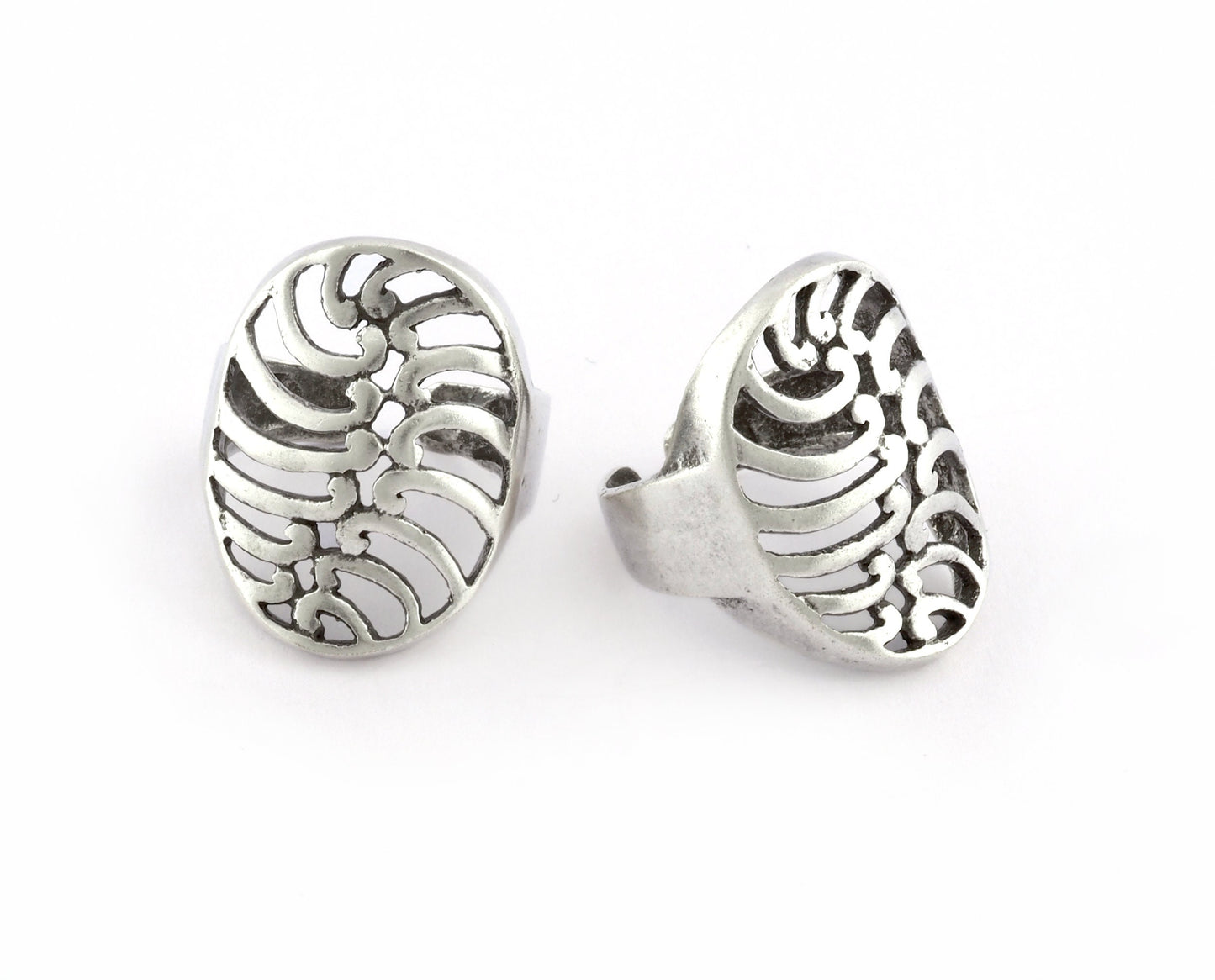 Oval Ring , Adjustable , Raw Brass,Antique Silver Shiny silver, Shiny gold plated Brass (8us) 5355