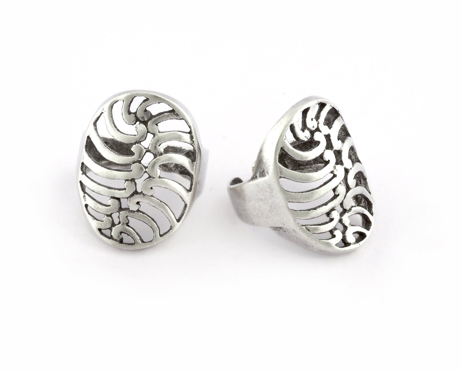 Oval Ring , Adjustable , Raw Brass,Antique Silver Shiny silver, Shiny gold plated Brass (8us) 5355