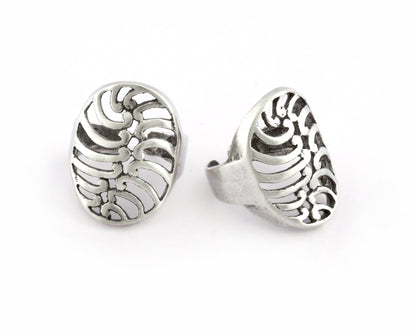 Oval Ring , Adjustable , Raw Brass,Antique Silver Shiny silver, Shiny gold plated Brass (8us) 5355