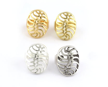 Oval Ring , Adjustable , Raw Brass,Antique Silver Shiny silver, Shiny gold plated Brass (8us) 5355
