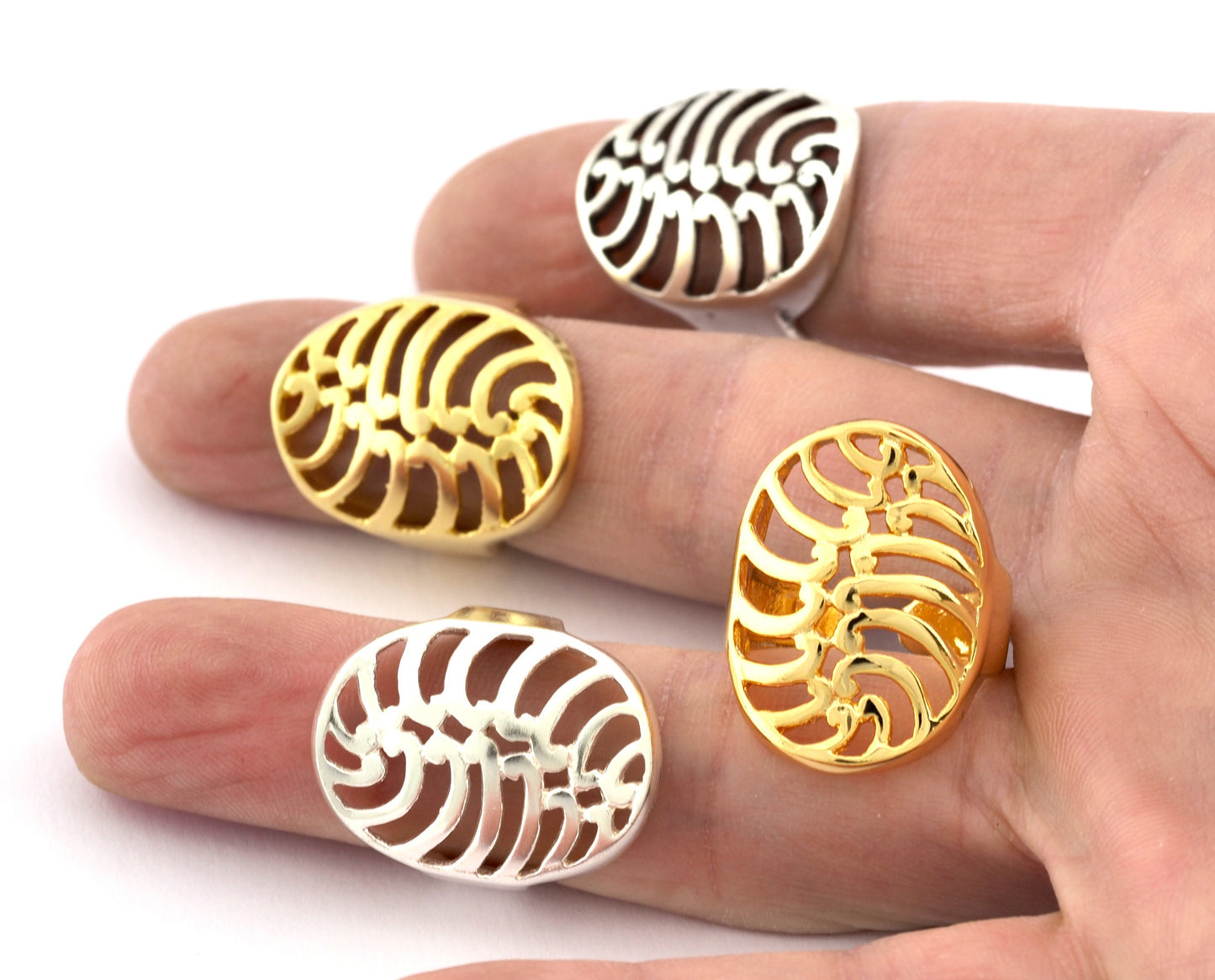 Oval Ring , Adjustable , Raw Brass,Antique Silver Shiny silver, Shiny gold plated Brass (8us) 5355