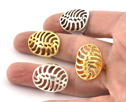 Oval Ring , Adjustable , Raw Brass,Antique Silver Shiny silver, Shiny gold plated Brass (8us) 5355