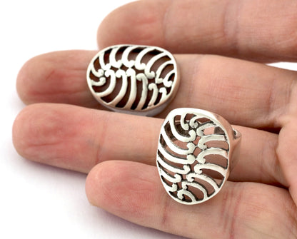 Oval Ring , Adjustable , Raw Brass,Antique Silver Shiny silver, Shiny gold plated Brass (8us) 5355