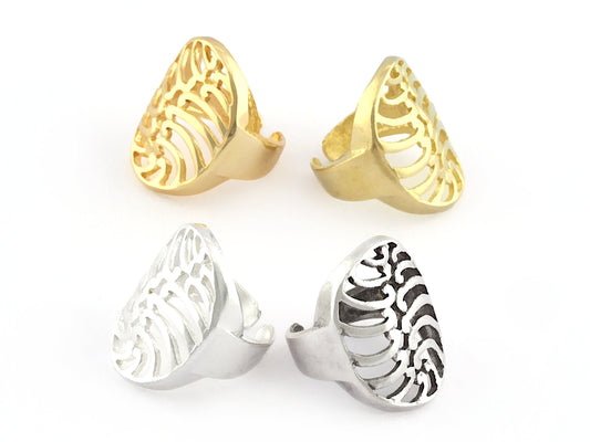 Oval Ring , Adjustable , Raw Brass,Antique Silver Shiny silver, Shiny gold plated Brass (8us) 5355