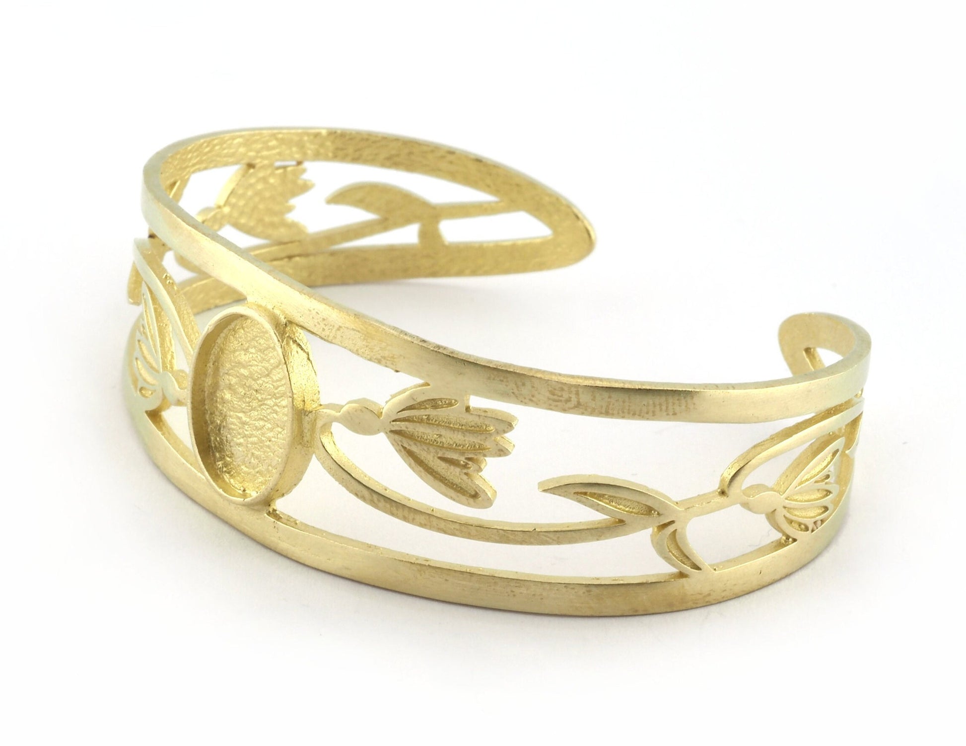 Oval Blank Flower Bracelet Monthly Flower (January Snowdrop) Base Setting Blank Bezel Raw brass (10x14mm Blank ) 5159