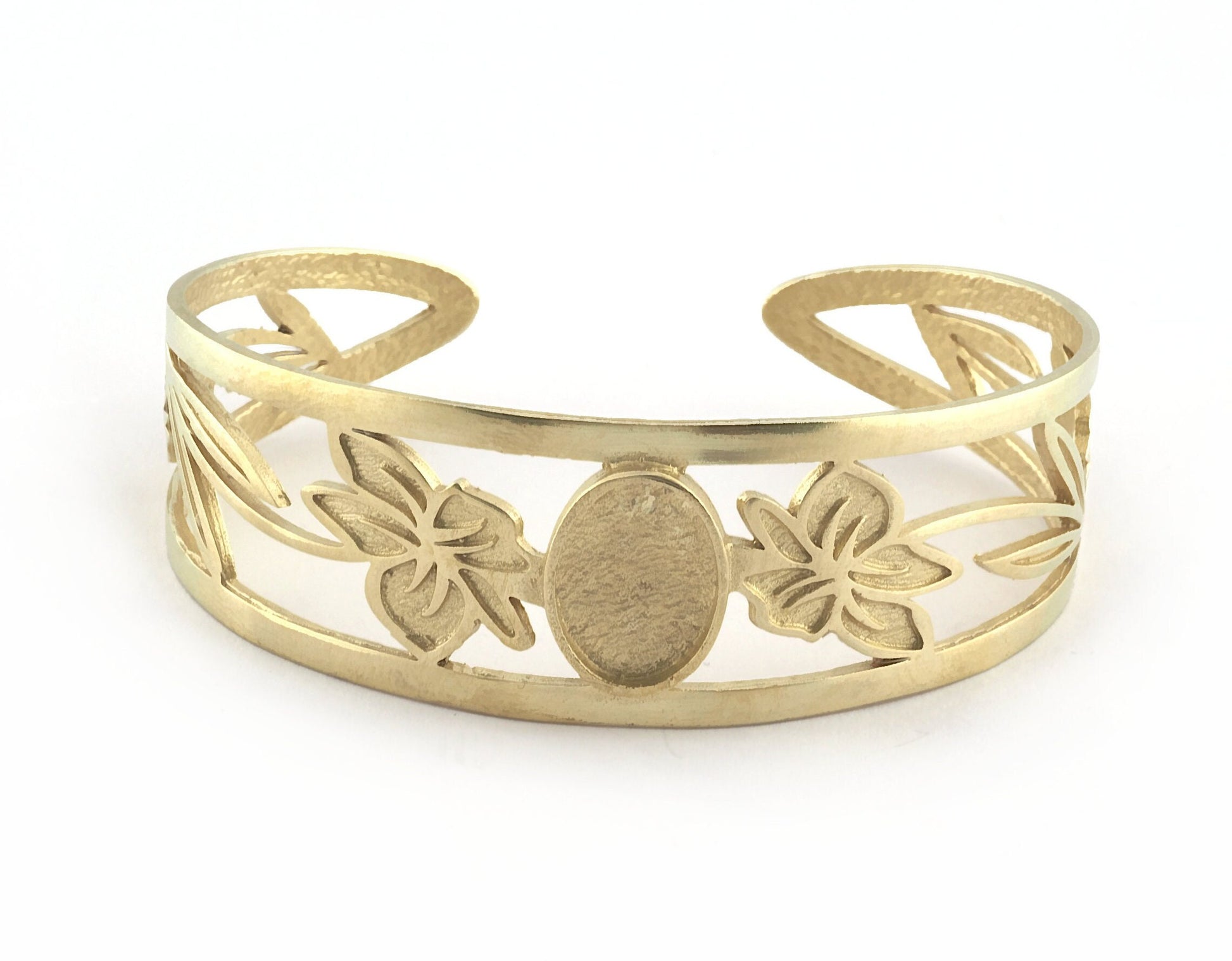 Oval Blank Flower Bracelet Monthly Flower (March Daffodil) Base Setting Blank Bezel Raw brass (10x14mm Blank ) 5158