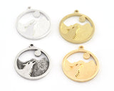 Howling Wolf Pendant - Raw Brass - Antique Silver - Shiny silver - Shiny gold 25x21mm 5359