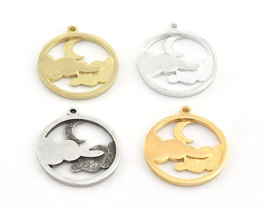 Clouds, Moon Crescent Sky Charms Pendant - Raw Brass - Antique Silver - Shiny silver - Shiny gold 25x21mm 5361