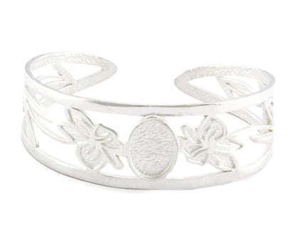 Oval Blank Flower Bracelet Monthly Flower (March Daffodil) Base Setting Blank Bezel Shiny Silver Plated Brass (10x14mm Blank ) 5158