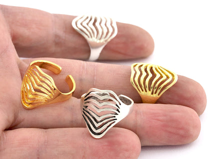 Lines Ring , Adjustable , Raw Brass,Antique Silver Shiny silver, Shiny gold plated Brass (8us) 5367
