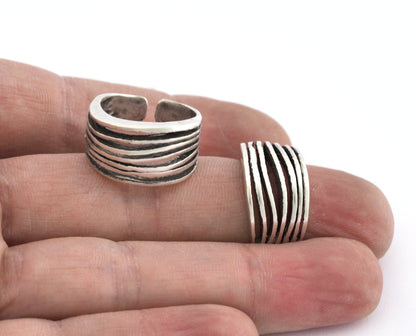 Lines Ring , Adjustable , Raw Brass,Antique Silver Shiny silver, Shiny gold plated Brass (8us) 5368