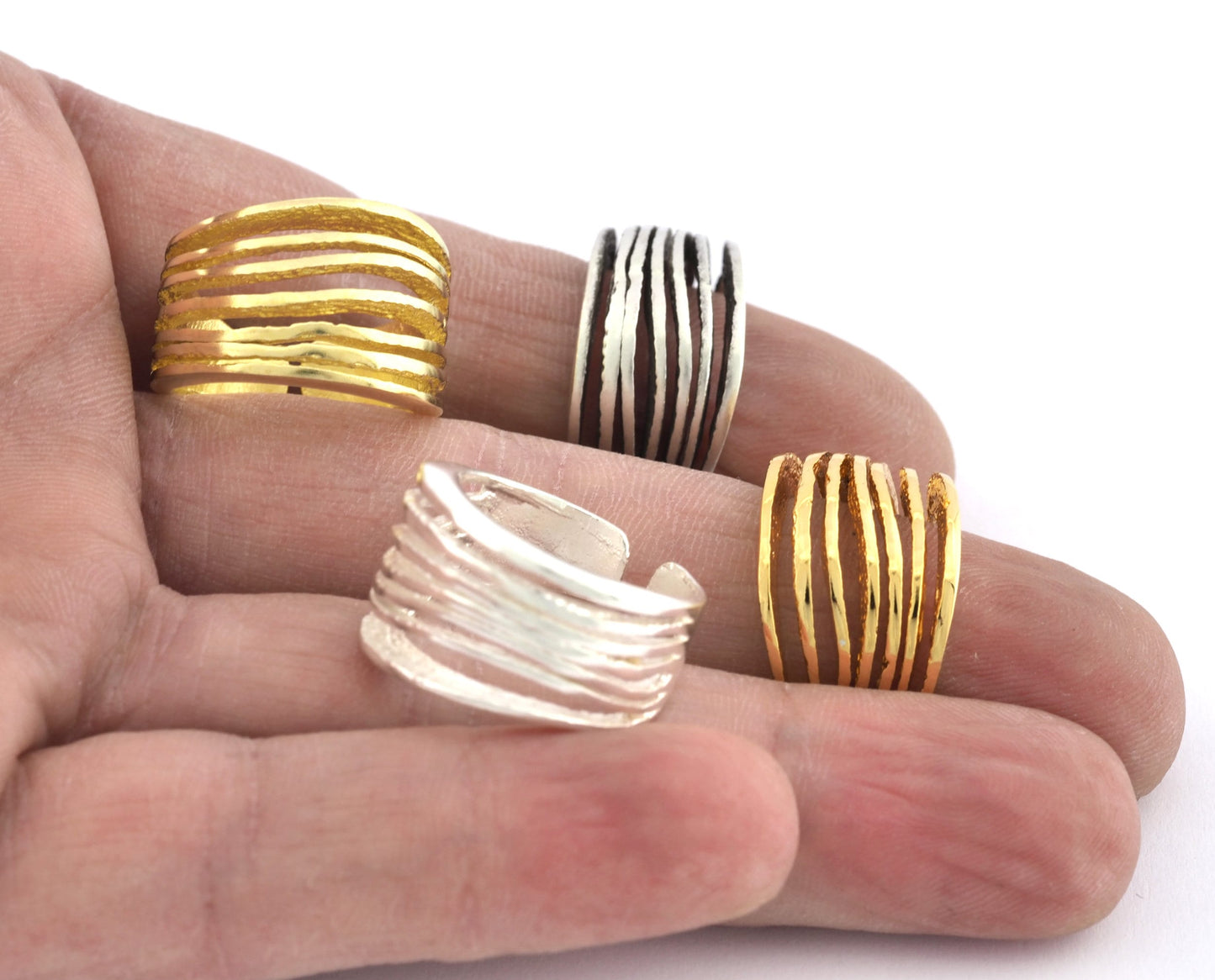 Lines Ring , Adjustable , Raw Brass,Antique Silver Shiny silver, Shiny gold plated Brass (8us) 5368