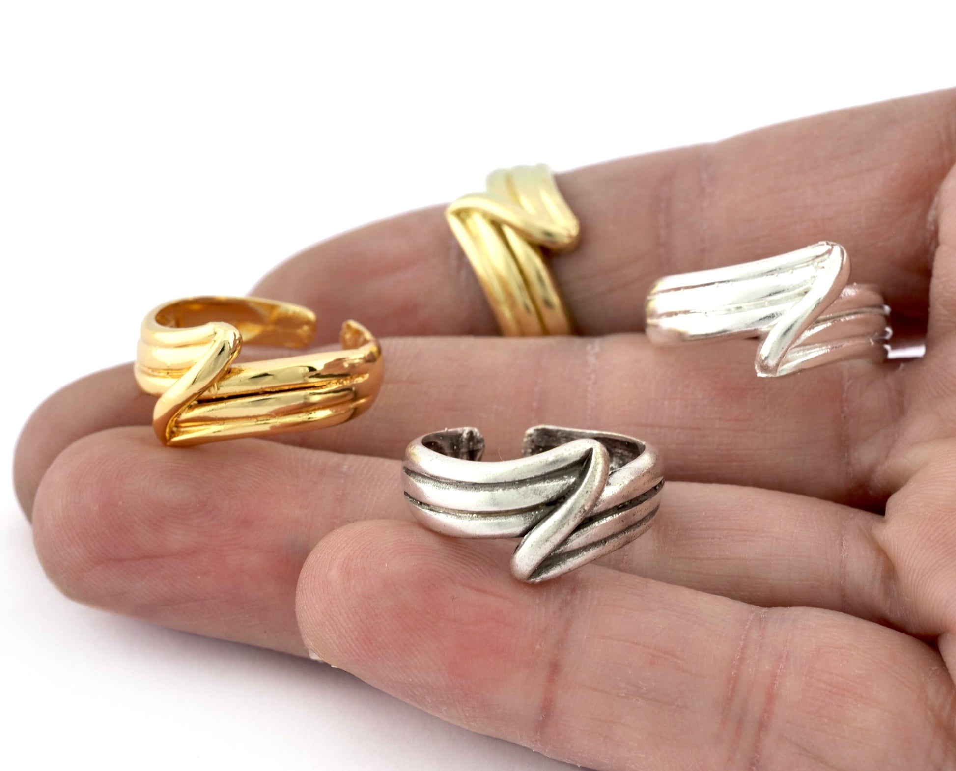 Lines Ring , Adjustable , Raw Brass,Antique Silver Shiny silver, Shiny gold plated Brass (8us) 5370