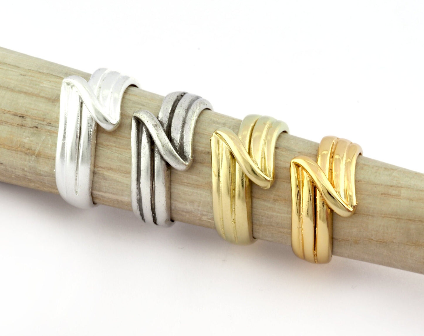 Lines Ring , Adjustable , Raw Brass,Antique Silver Shiny silver, Shiny gold plated Brass (8us) 5370