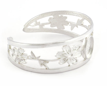 Oval Blank Flower Bracelet Monthly Flower (October Cosmos) Base Setting Blank Bezel Shiny Silver Plated Brass (10x14mm Blank ) 5161