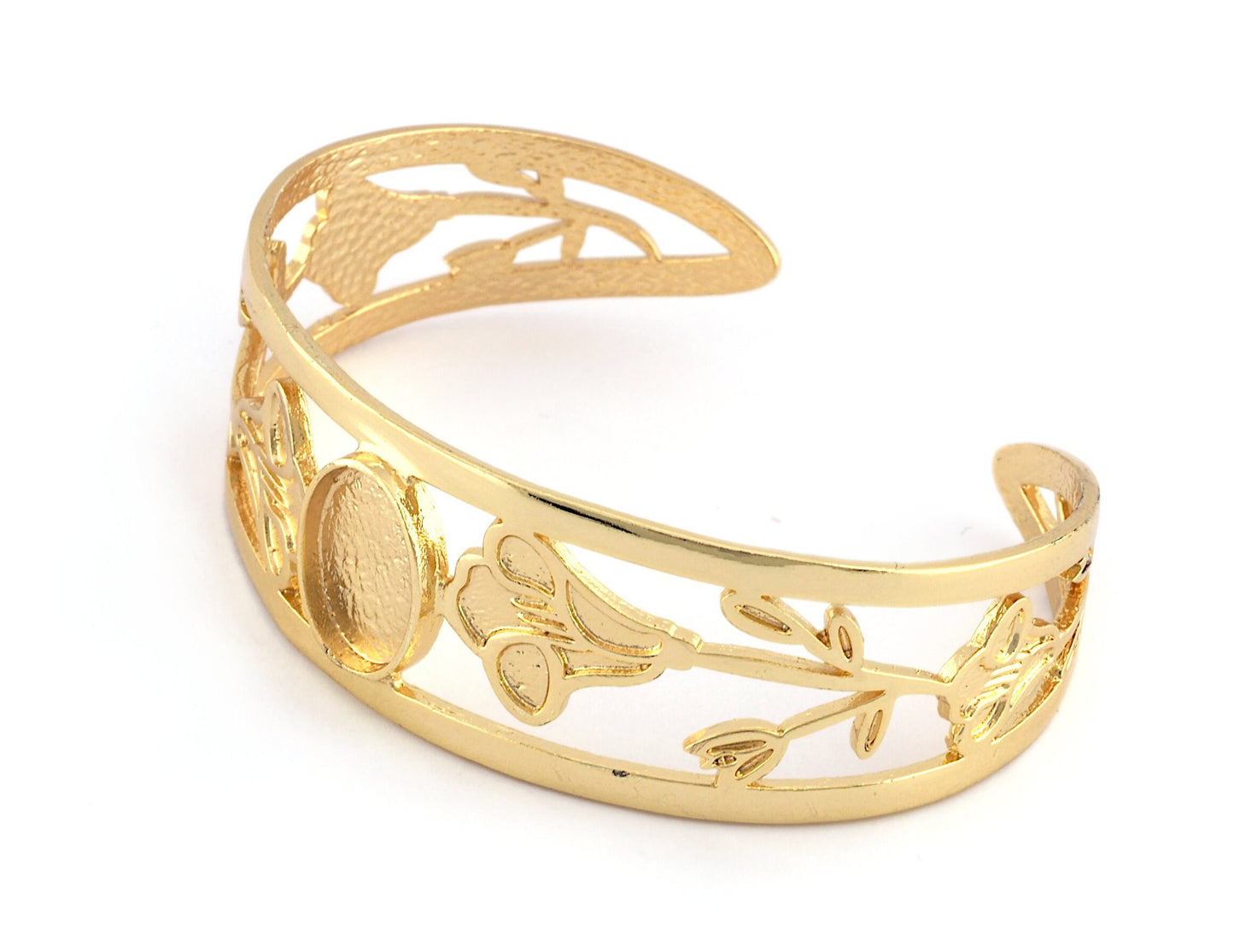Oval Blank Flower Bracelet Monthly Flower (September Morning Glory) Base Setting Blank Bezel Shiny Gold Plated Brass (10x14mm Blank ) 5162