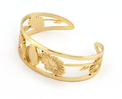 Oval Blank Flower Bracelet Monthly Flower (April Daisy) Base Setting Blank Bezel Shiny Gold Plated Brass (10x14mm Blank ) 2874