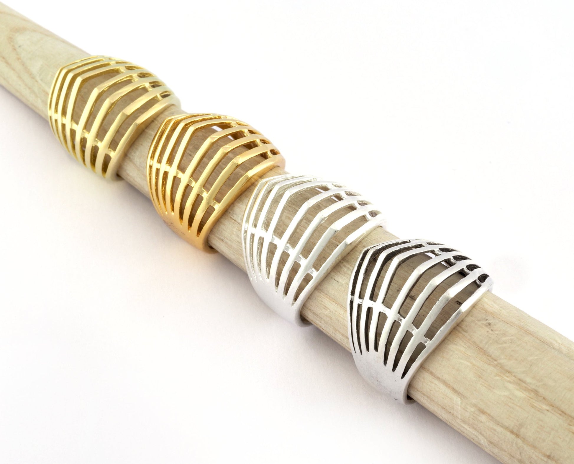 Horizontal Lines Ring , Adjustable , Raw Brass,Antique Silver Shiny silver, Shiny gold plated Brass (8us) 5354