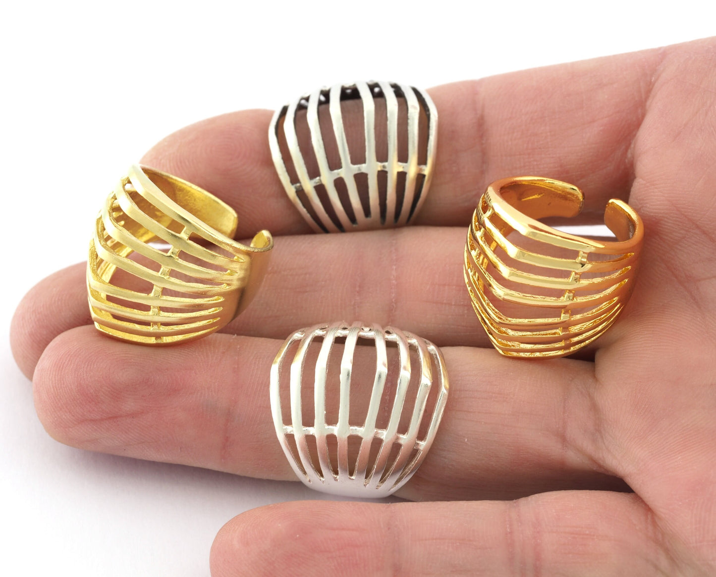 Horizontal Lines Ring , Adjustable , Raw Brass,Antique Silver Shiny silver, Shiny gold plated Brass (8us) 5354