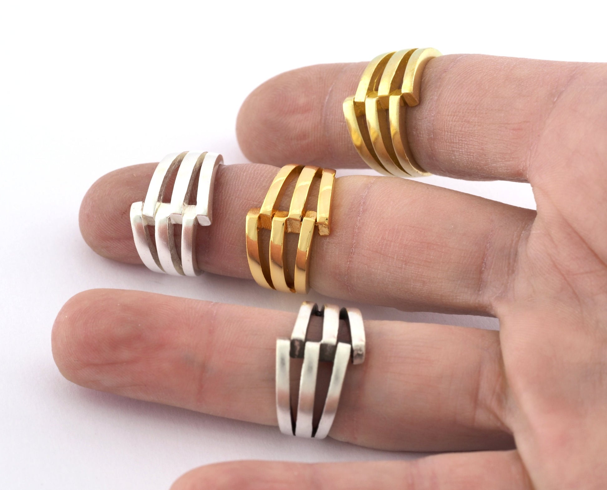 Rib Ring , Adjustable , Raw Brass,Antique Silver Shiny silver, Shiny gold plated Brass (8us) 5356