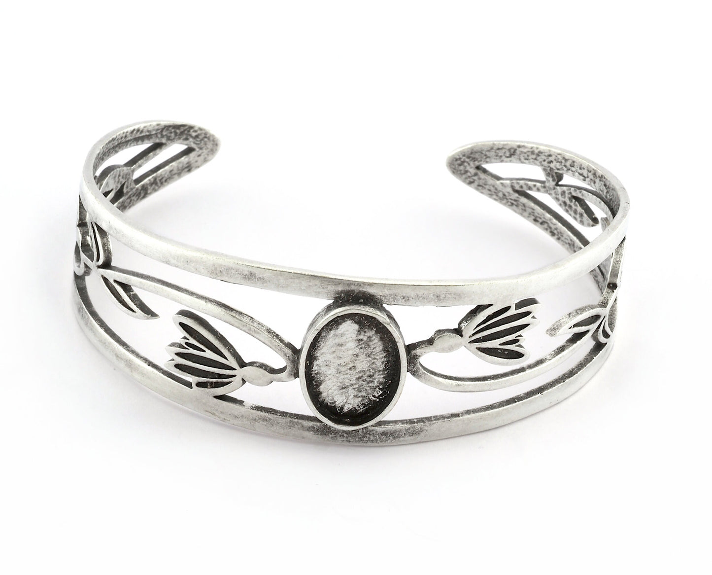 Oval Blank Flower Bracelet Monthly Flower (January Snowdrop) Base Setting Blank Bezel Antique Silver Plated Brass (10x14mm Blank ) 5159