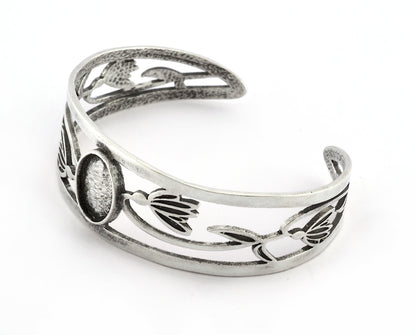 Oval Blank Flower Bracelet Monthly Flower (January Snowdrop) Base Setting Blank Bezel Antique Silver Plated Brass (10x14mm Blank ) 5159