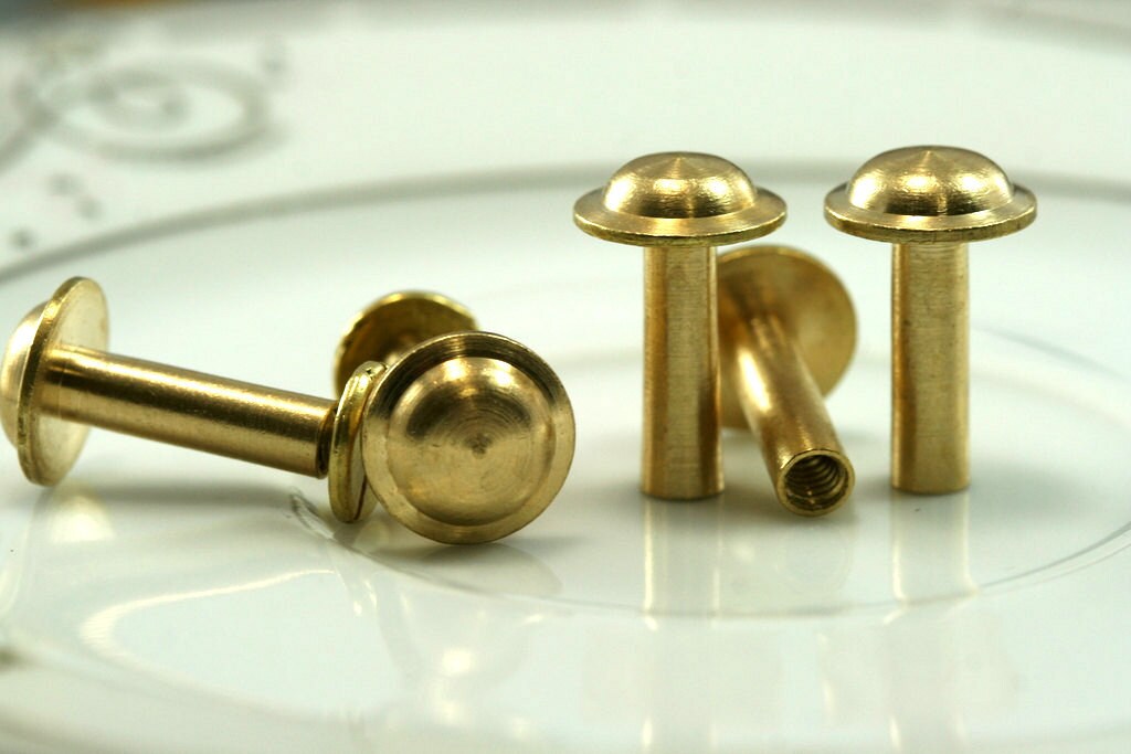 11x18mm raw brass studs, screw rivets, chicago screw / concho screw, unusual steampunk finding, 1/8" bolt CSC14