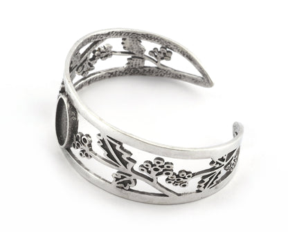 Oval Blank Flower Bracelet Monthly Flower (December Holly) Base Setting Blank Bezel Antique Silver Plated Brass (10x14mm Blank ) 3646