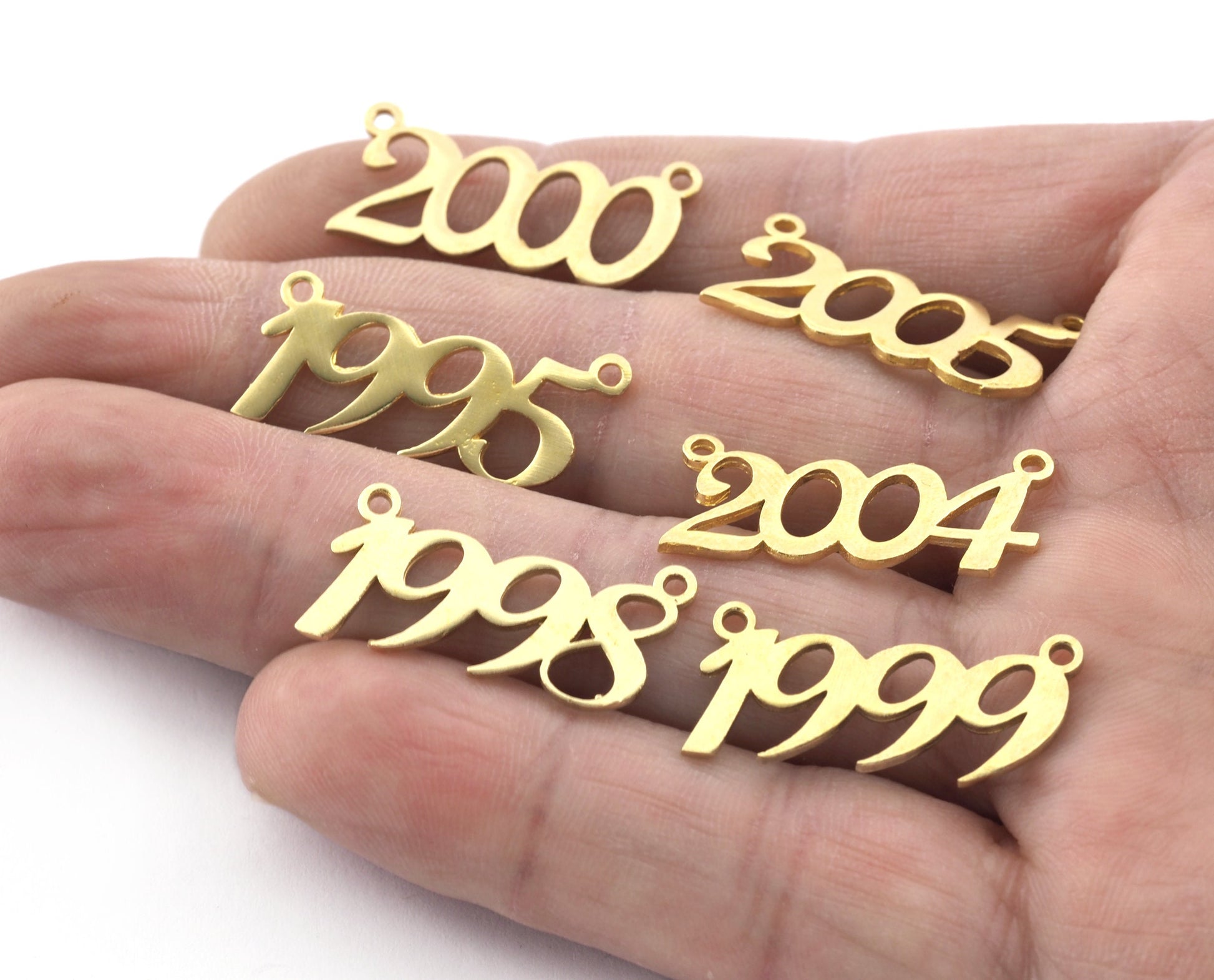 Years, Birth year, Date of birth Charms, Connector Pendant Raw Brass 26x11mm S393