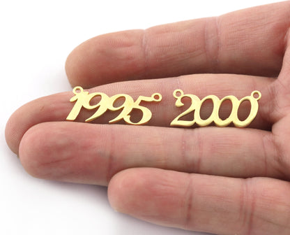 Years, Birth year, Date of birth Charms, Connector Pendant Raw Brass 26x11mm S393