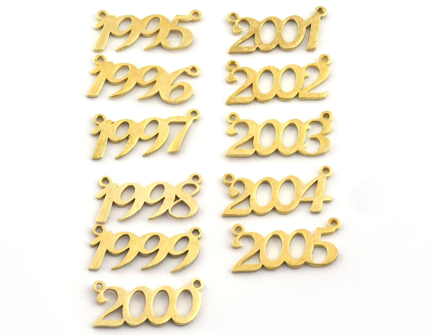 Years, Birth year, Date of birth Charms, Connector Pendant Raw Brass 26x11mm S393