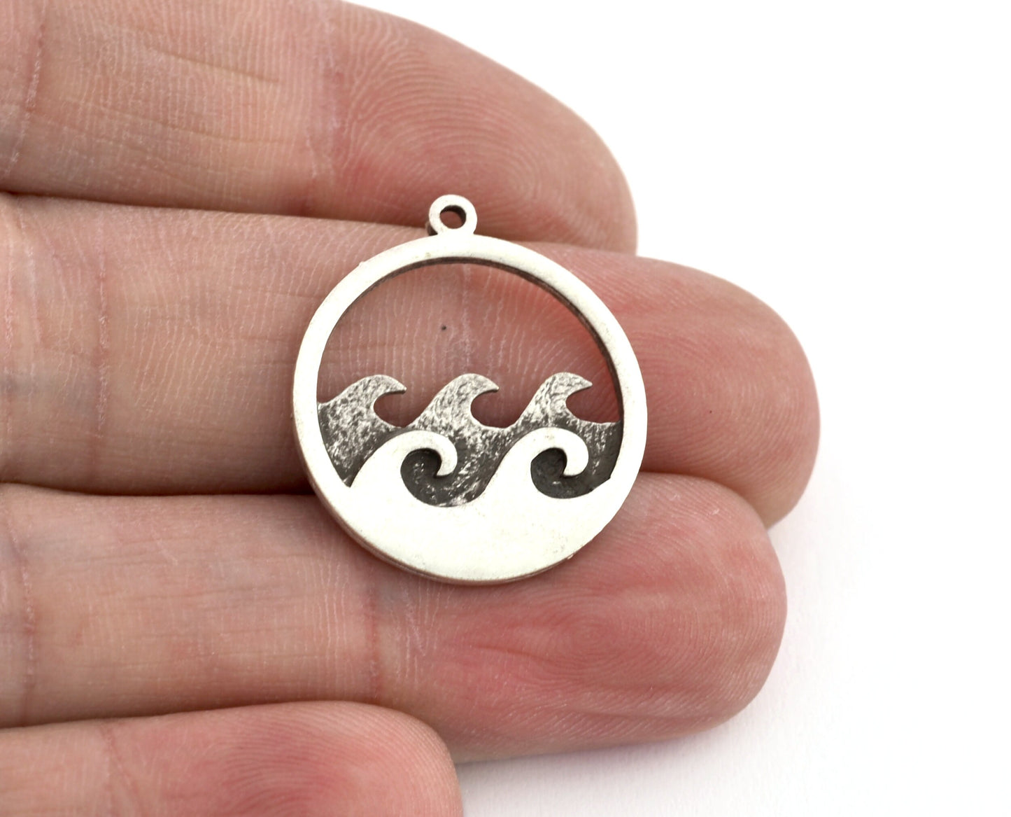 Wave,Sea Charms Pendant - Raw Brass - Antique Silver - Shiny silver - Shiny gold 25x21mm 5362