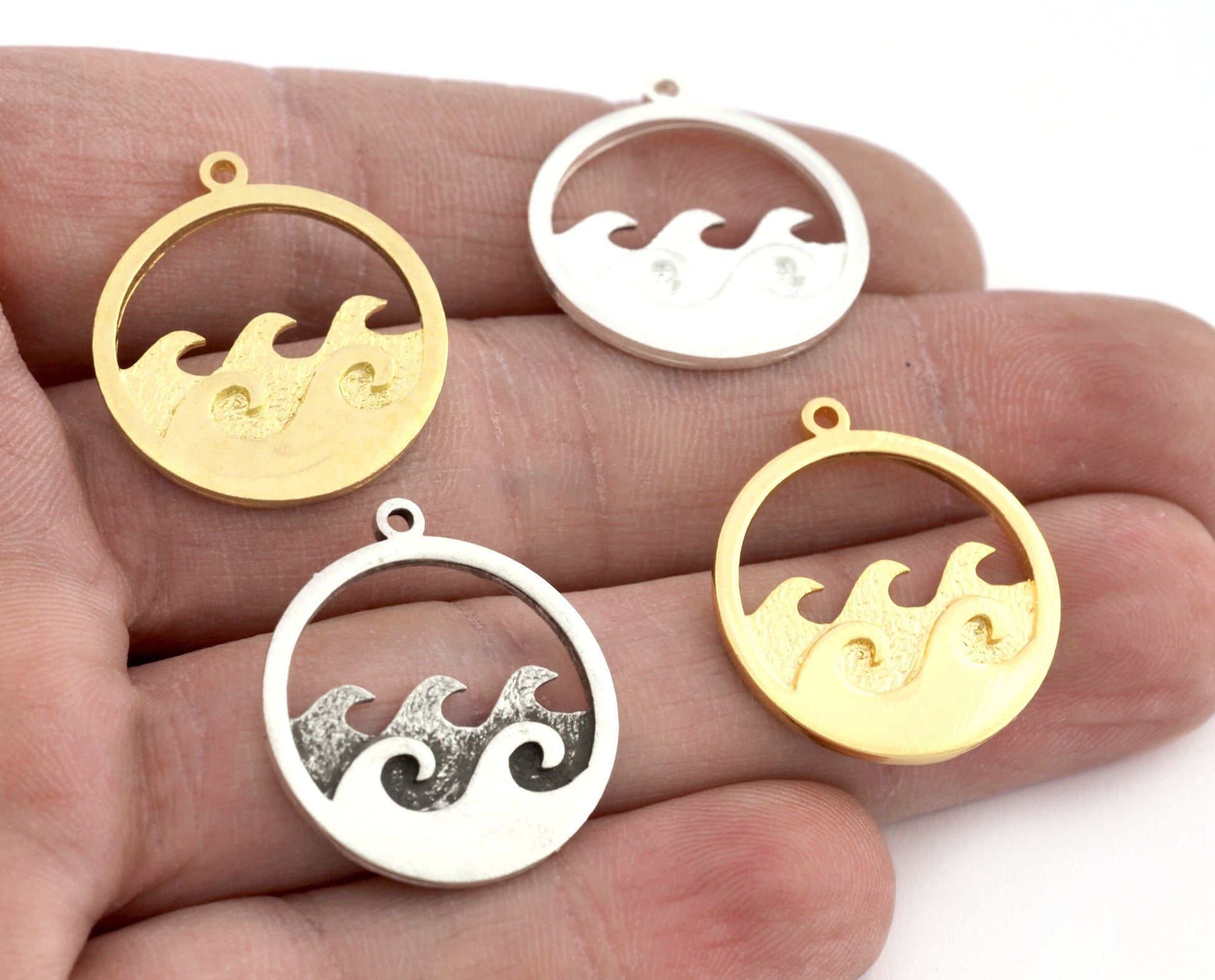 Wave,Sea Charms Pendant - Raw Brass - Antique Silver - Shiny silver - Shiny gold 25x21mm 5362