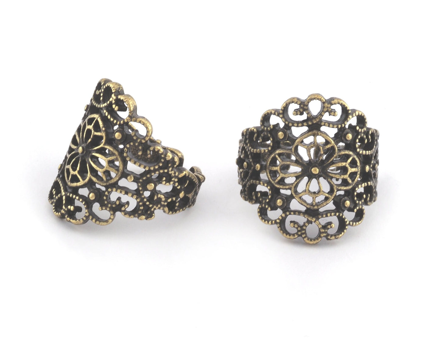 Flower Adjustable Ring Antique Bronze Plated filigree brass (18.75mm 8.5US inner size) OZ3062