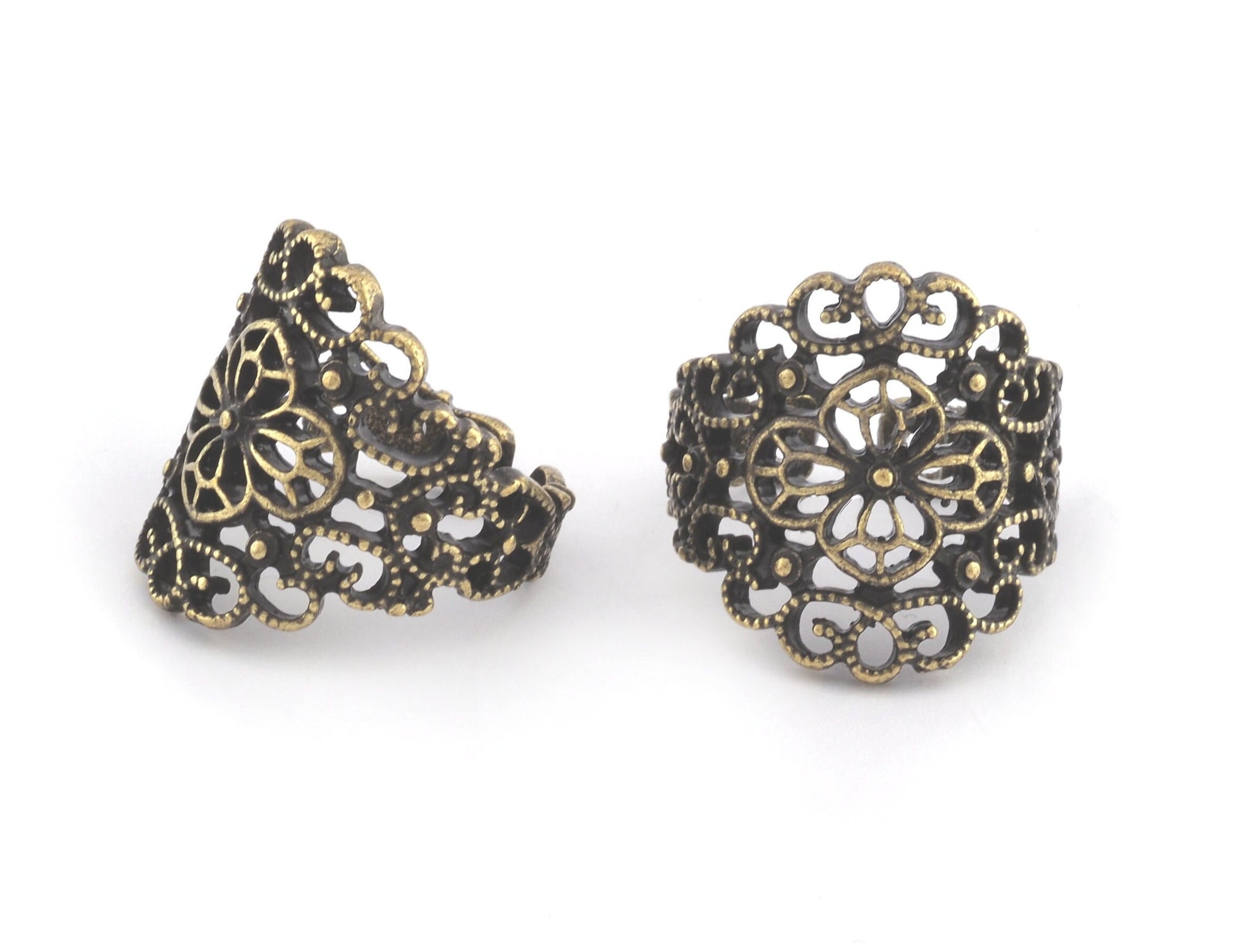 Flower Adjustable Ring Antique Bronze Plated filigree brass (18.75mm 8.5US inner size) OZ3062
