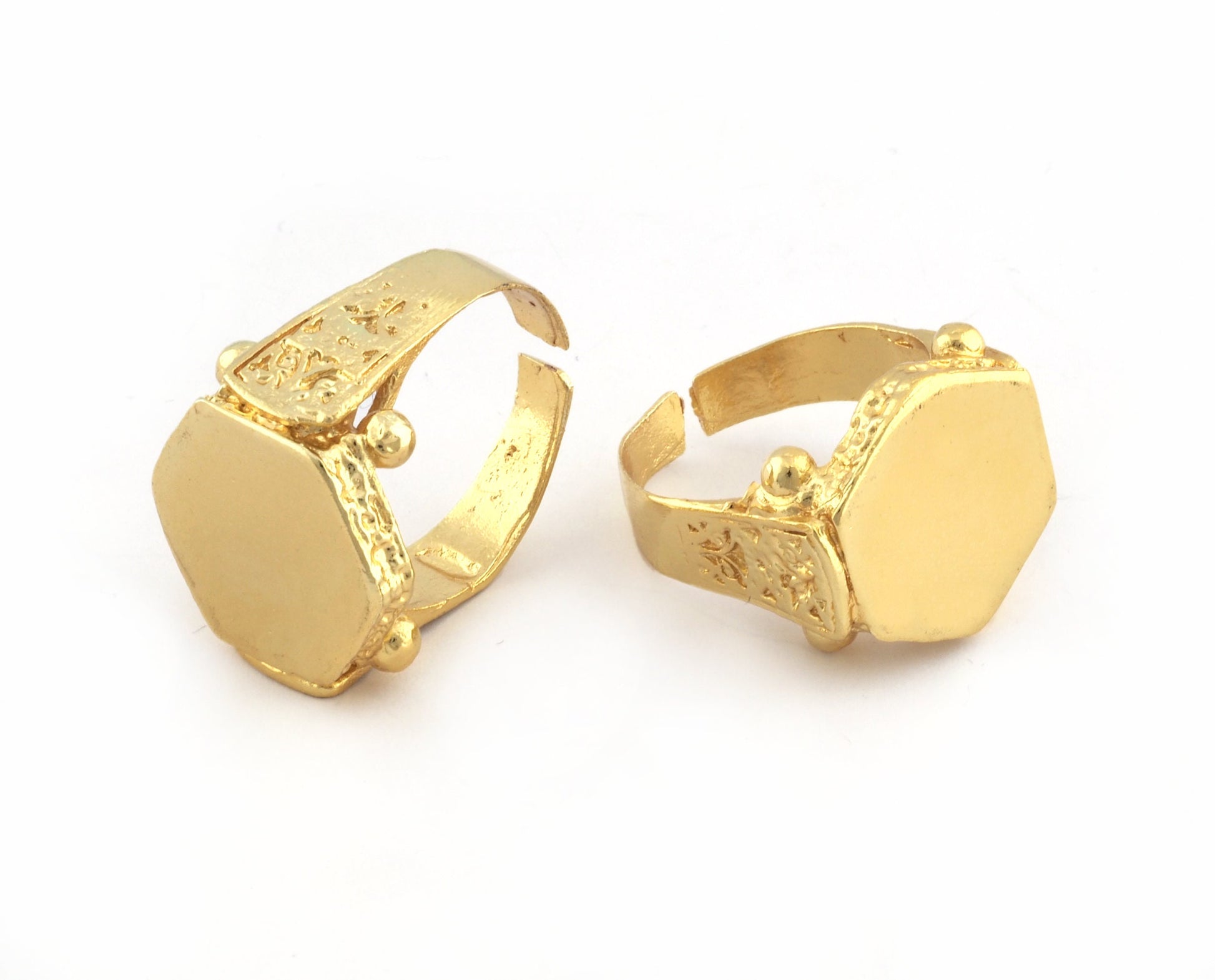 Signet Hexagonal Ring Adjustable Ring Shiny Gold Plated Brass (20mm 10US inner size) 4423