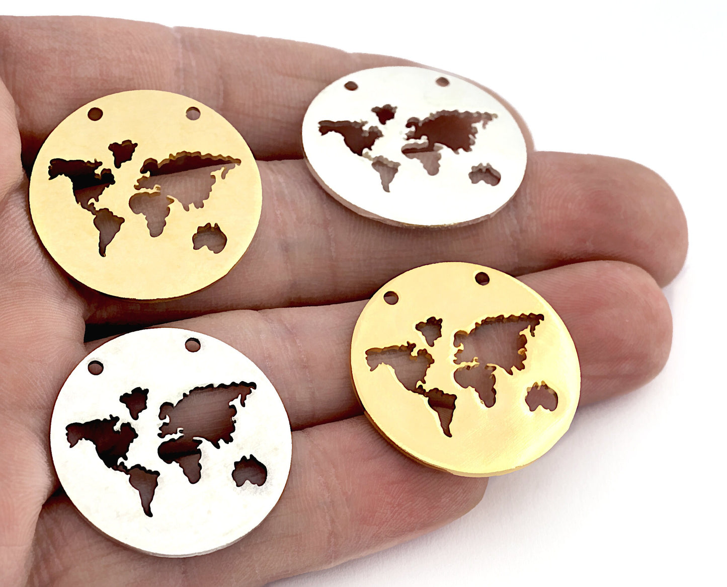 World Map, World continents Connector Charms Pendant - Raw Brass - Antique Silver - Shiny silver - Shiny gold 27mm 5364