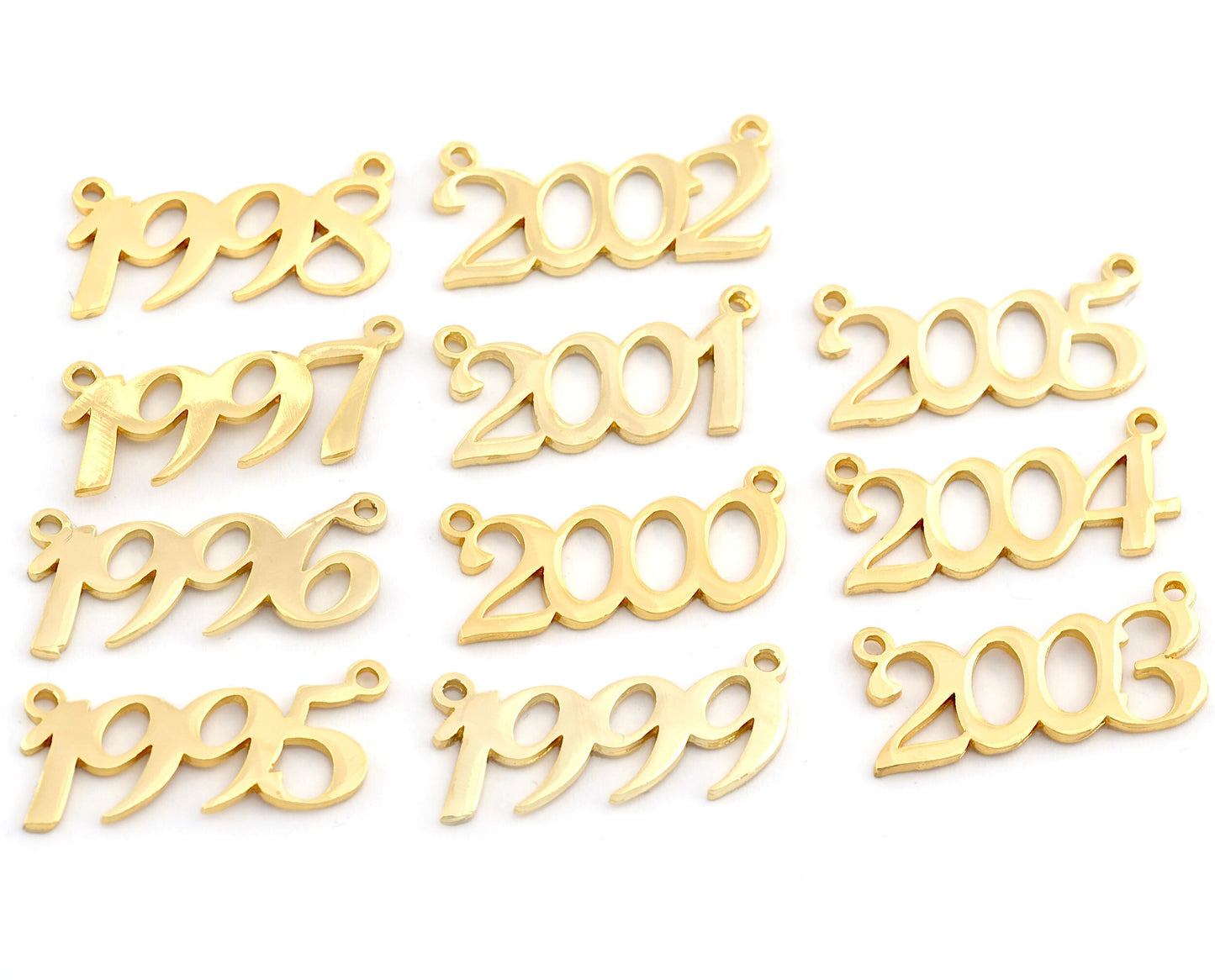 Years, Birth year, Date of birth Charms, Connector Pendant Shiny Gold Plated Brass 26x11mm S393