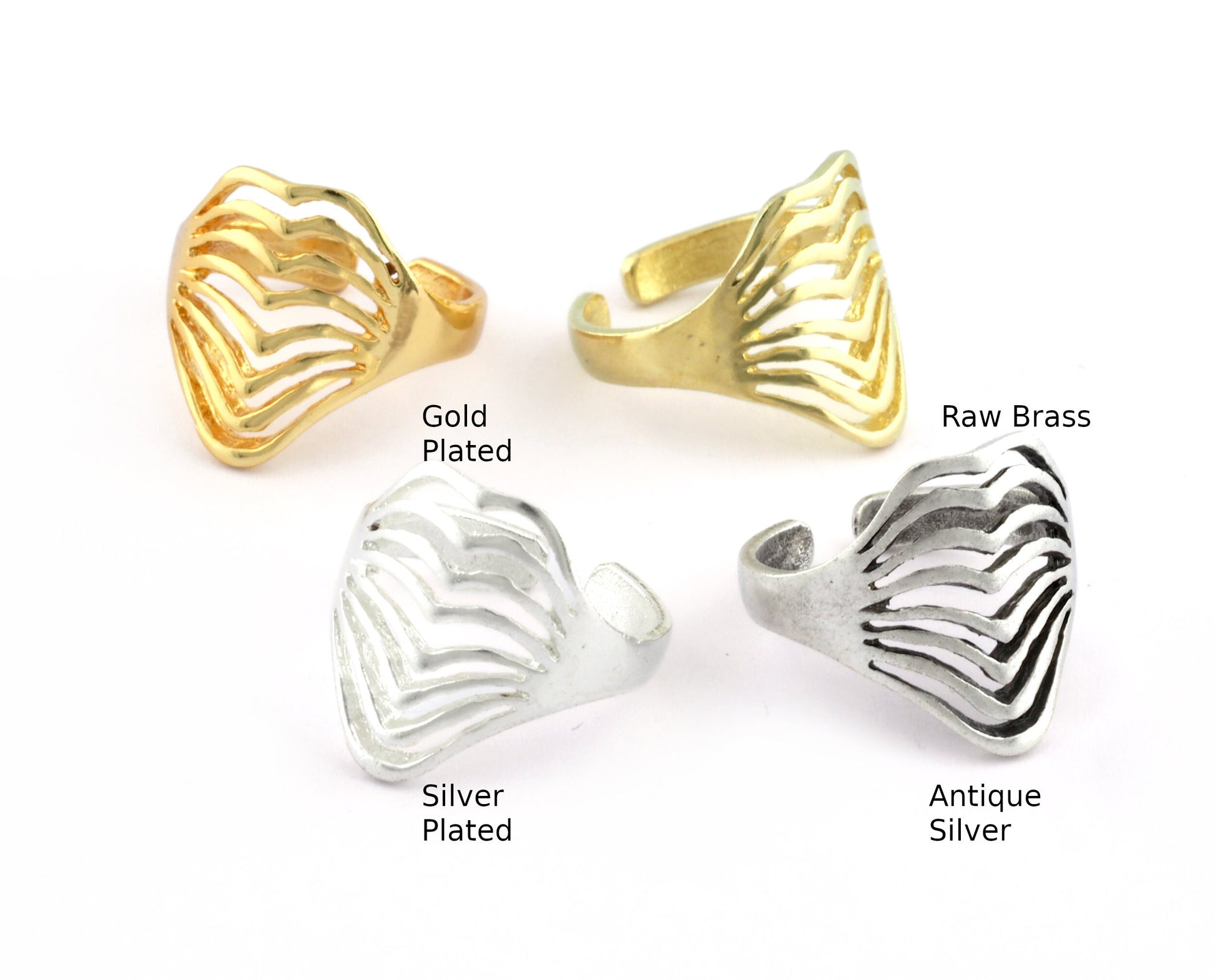 Lines Ring , Adjustable , Raw Brass,Antique Silver Shiny silver, Shiny gold plated Brass (8us) 5367