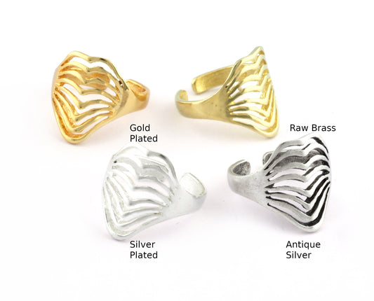 Lines Ring , Adjustable , Raw Brass,Antique Silver Shiny silver, Shiny gold plated Brass (8us) 5367