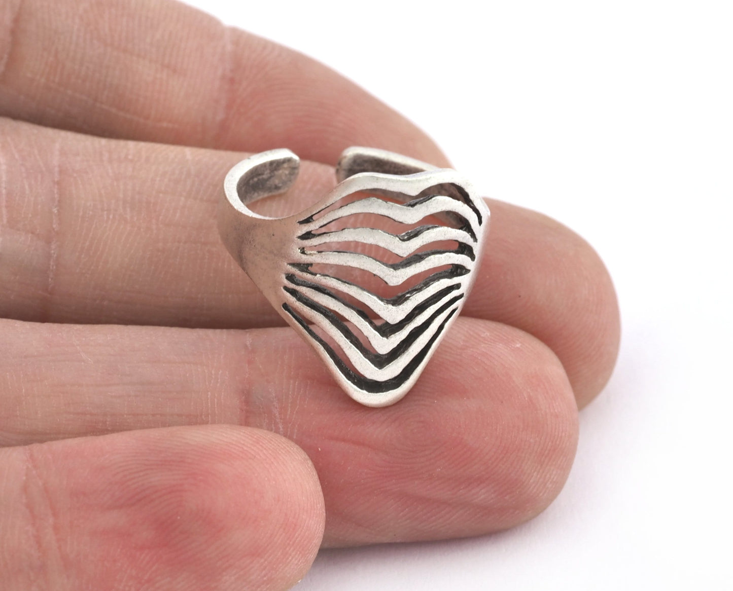 Lines Ring , Adjustable , Raw Brass,Antique Silver Shiny silver, Shiny gold plated Brass (8us) 5367