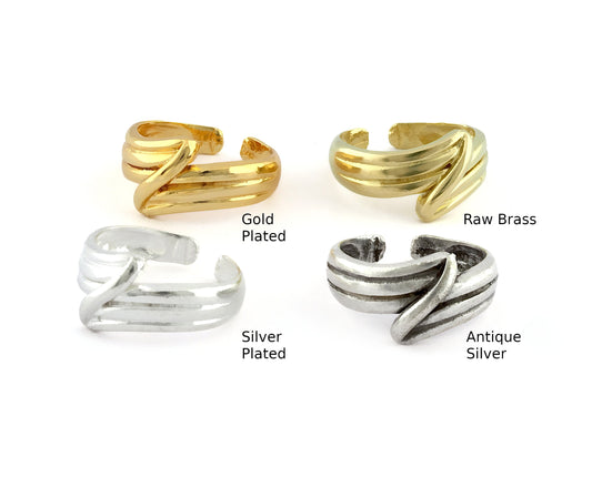 Lines Ring , Adjustable , Raw Brass,Antique Silver Shiny silver, Shiny gold plated Brass (8us) 5370